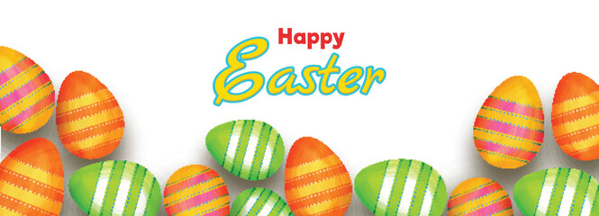 Happy Easter header or banner design decorated with colorful printed eggs on white background.
