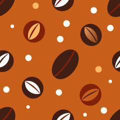 Obraz premium Hot coffee drink abstract geometric pattern. Geometrical shape composition, retro vector background or corporate identity abstract pattern with coffee bean, leaf, turkish jezve, takeaway paper cup