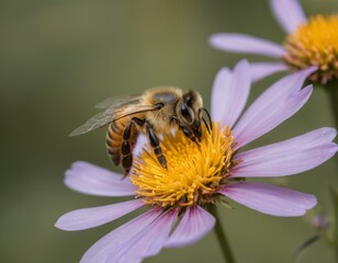 Bee Collecting Nectar on Purple Petals
