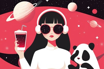 Fototapeta premium Cute astronaut in spacesuit floating in space with heart-shaped thought bubble. Beautiful simple AI generated image
