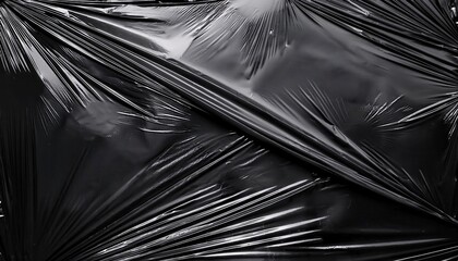 Obraz premium Shiny Black Wrinkled Plastic Sheeting Background with Dramatic Textures and Glossy Surface, Creating Reflective Highlights and Bold Creases in a Dark, Industrial, and Futuristic Style