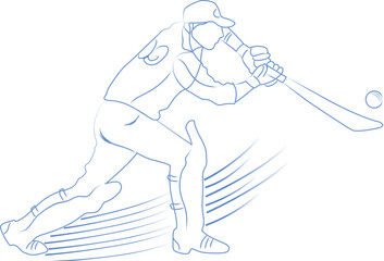 Blue Linear Style Cartoon Character of Cricket Batsman in Playing Pose.