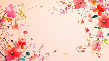 A stylish pink floral border design with bright flowers and flowing vines, adding a lively and colorful touch to any composition.