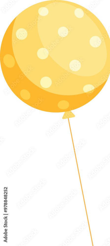 Poster isolated yellow dotted balloon floating with thread element in flat style.
