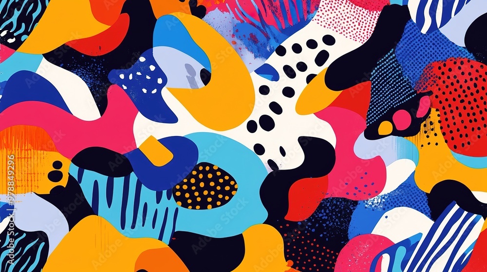 Poster a dynamic artistic pattern with modern shapes and vibrant colors