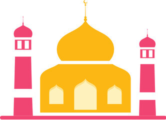 Flat Illustration of Mosque Element in Pink and Yellow Color.