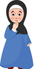 Cute Cartoon Muslim Girl Greeting with Adaab Vector Illustration.