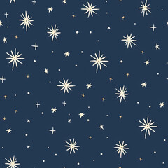 Naklejka premium Clean and Stylish Holiday Pattern with White Stars and Snowflakes on Dark Blue