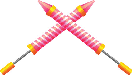 Isolated Pink and Golden Pichkari (Water Fun) for Holi Festival Flat Element.