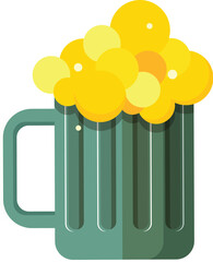 Isolated Full Beer Foamy Glass Element in Yellow and Green Color.