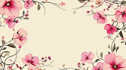 A vibrant pink floral border design, with swirling vines and blossoms framing the edges, creating a cheerful and elegant look.
