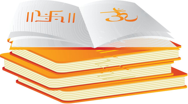 Great Four Epics of India Holy Book (Veda) Stack Flat Element Vector.