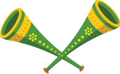 Two crossed vuvuzelas element in green and yellow color.