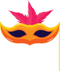 Carnival Face Mask with Stick Icon in Pink and Orange Color.