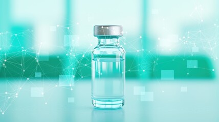A clear glass vial containing liquid, medical advancements and scientific research