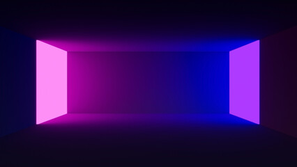 3d render, ultraviolet neon rectangle portal, glowing lines, tunnel, corridor, virtual reality, abstract fashion background, violet neon lights, arch, pink blue spectrum vibrant colors