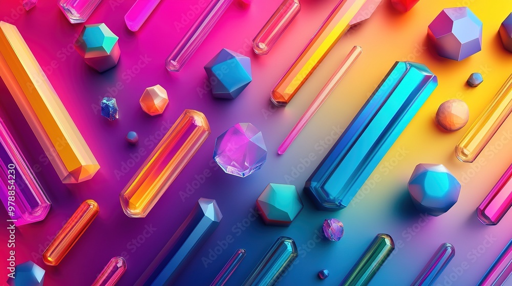 Aufkleber a futuristic design featuring colorful gradient shapes with a 3d effect