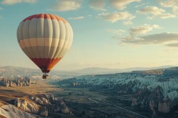 Naklejka premium Hot Air Balloon Over Scenic Valley