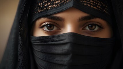 Naklejka premium Most beautiful veiled woman with only eyes visible, full of mystery. Middle Eastern queen, princess, sorceress.