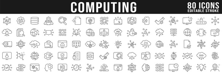 Cloud computing line icons big set. Cloud, computer, internet, network, web etc. Editable stroke