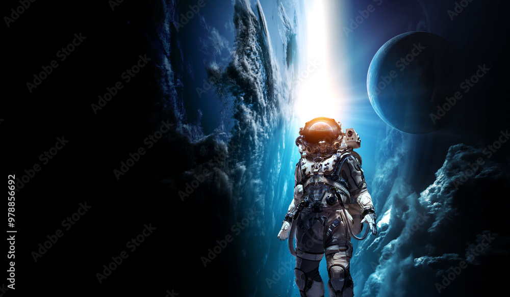 Wall mural astronaut walking on an unexplored planet