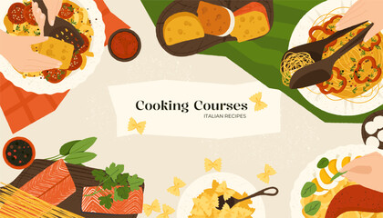 Cooking food process. Cartoon characters cooking together, family or friends preparing meal in kitchen, flat characters making food. Vector illustration.eps