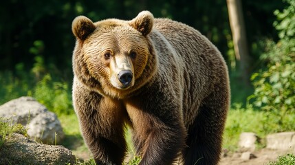Fototapeta premium European brown bear in forest at summer