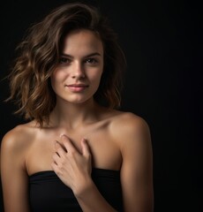 Fototapeta premium Woman with Soft Expression in Studio Light
