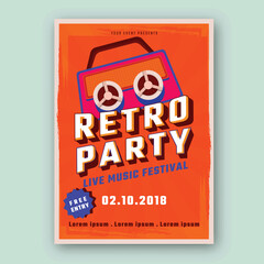 Retro Music Party Poster Design. Night Club or Disco Advertisement Promotional Banner Design.