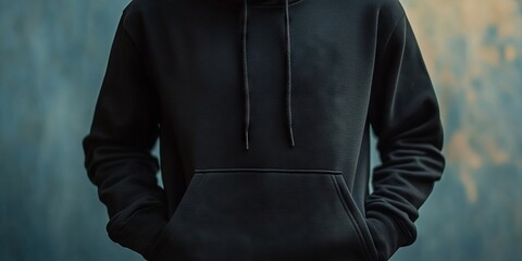 Man in Black Hoodie Against Blue-Green Abstract Background