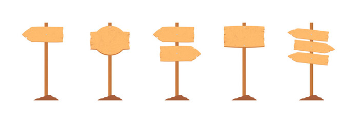 Wooden direction sign set icons. Flat style. Vector icons. © Coosh448