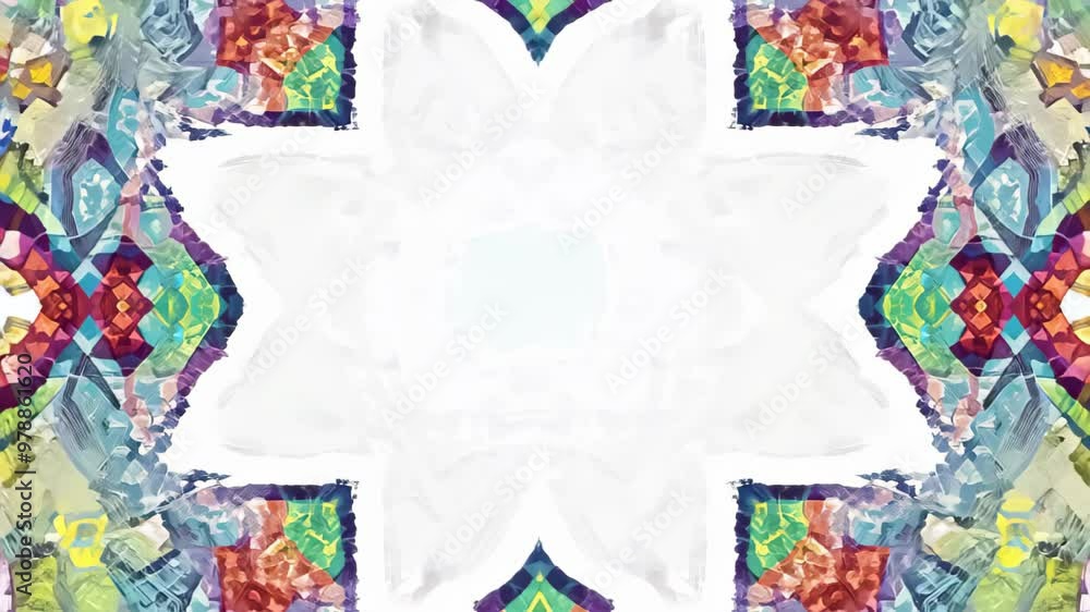 Poster a vibrant abstract pattern featuring a kaleidoscopic design with a blend of soft and bold colors. pe