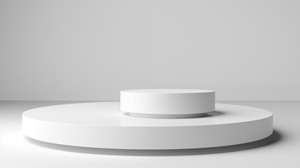 Abstract 3D realistic white podiums pedestal background with natural lighting wall scene. Stage for showcase, cosmetic, advertising.	
