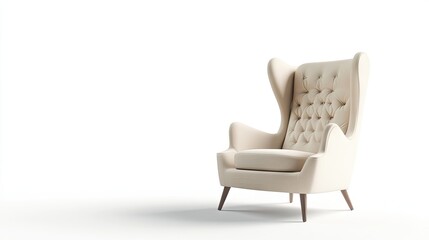 Elegant armchair with a small chair for leg support, in a solid color and isolated on a white background, ideal for modern home decor inspiration