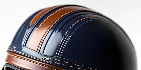 Naklejka premium Stylish Dark Blue and Brown Helmet with Detailed Stitches and Smooth Finish