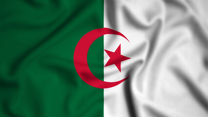 Algeria flag waving in the wind background illustration, silk