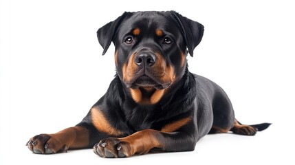 Obraz premium Rottweiler Puppy Lying on a White Background