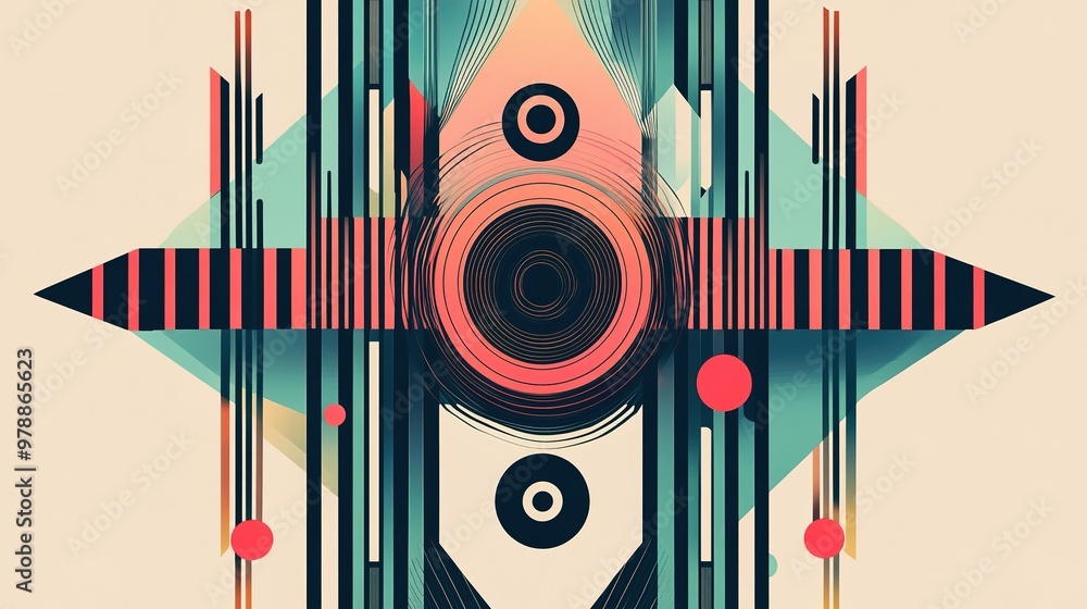 Poster a minimalist design with symmetrical lines and abstract shapes