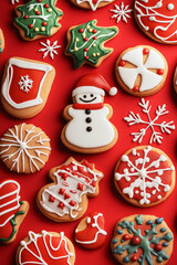 christmas background for a x-mas card with cookies and santa claus for winter holiday with snow