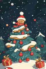 christmas background for a x-mas card with cookies and santa claus for winter holiday with snow