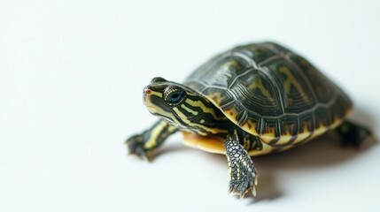 Obraz premium Close-up of a Young Turtle on a White Background
