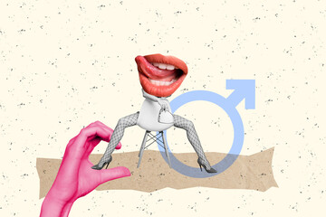 Composite photo collage of anonym sexy girl wear net stockings sit chair hand show heart half...