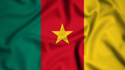 Cameroon flag waving in the wind background illustration, silk