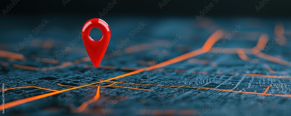 Poster a red location pin on a blue map, symbolizing navigation and direction in a digital world.