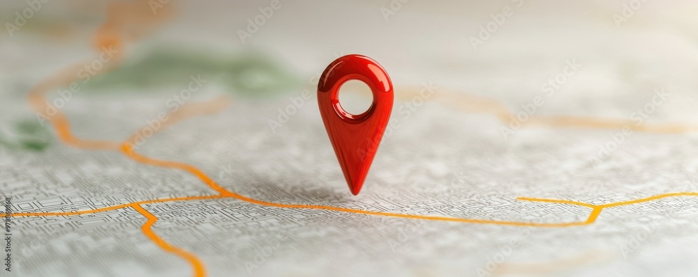 Poster red location pin on a map, symbolizing navigation and direction for travelers and explorers.