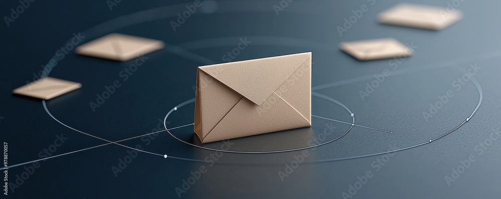 Poster a stylish flat lay of envelopes on a dark surface, symbolizing communication and connection in the d
