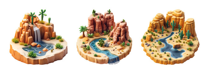 Fototapeta premium 3d isometric desert landscapes with canyons and waterfalls