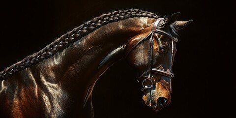 Majestic Brown Horse with Braided Mane in Dramatic Lighting