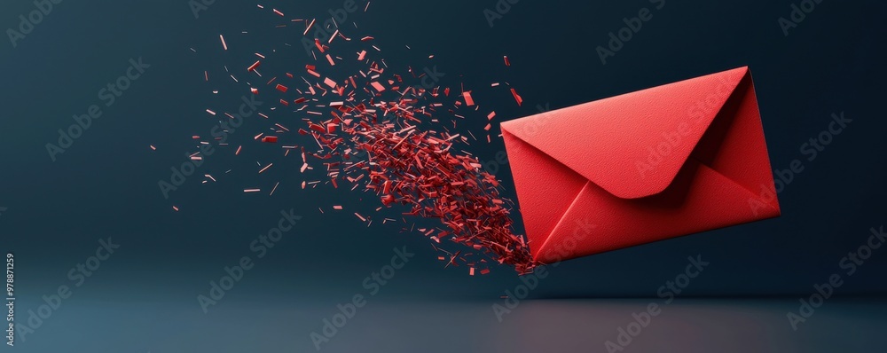 Aufkleber a striking red envelope bursting with digital particles, symbolizing communication and creativity in
