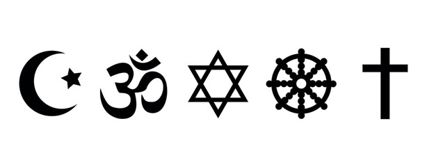 A set of icons featuring religious symbols, designed in vector format with a flat style.